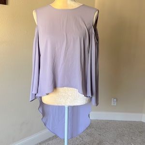 EUC BCBG Max Azria lavender high-low cold shoulder top, sz M